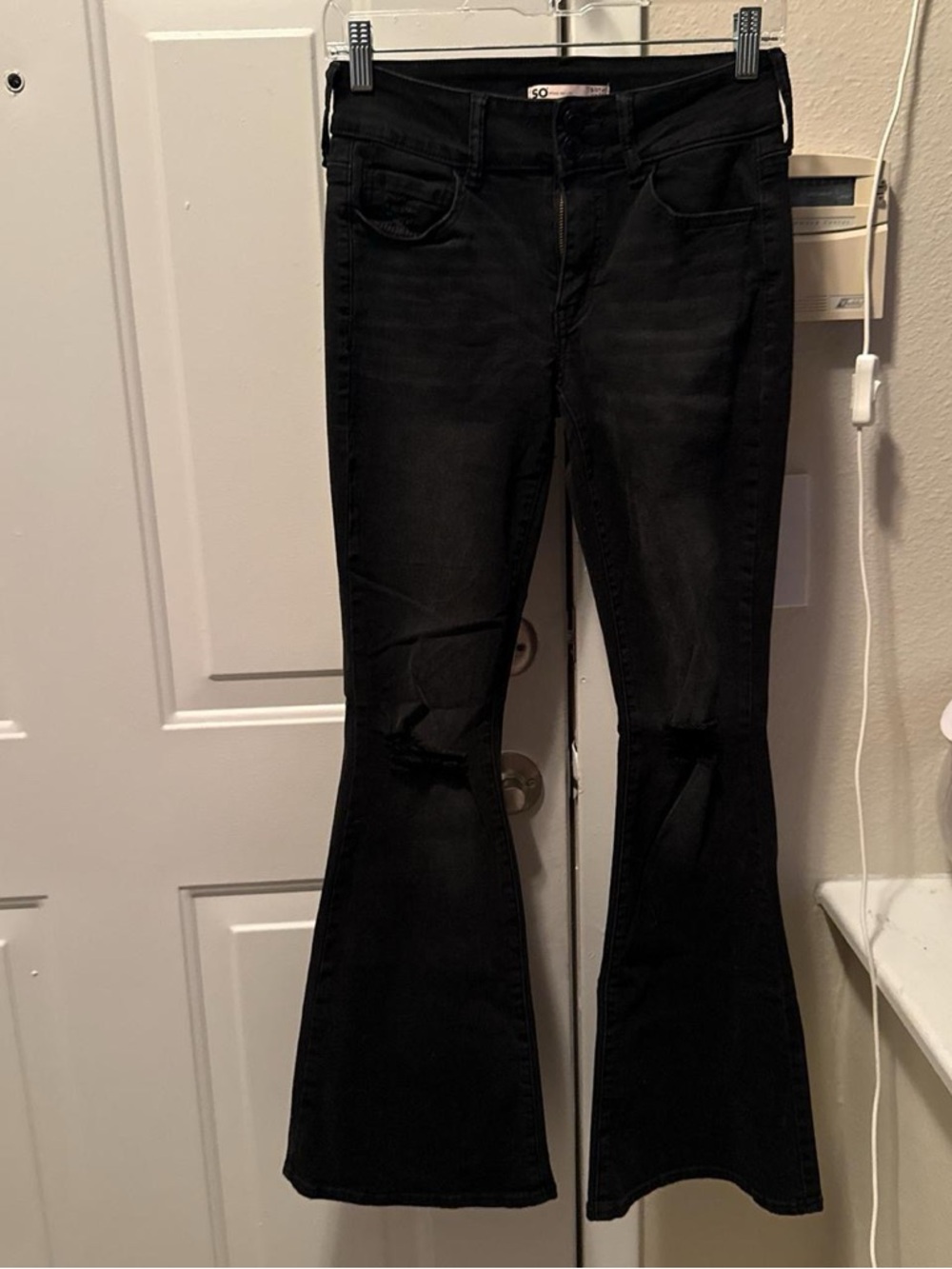SO Black Flare Jeans with Knee Rips